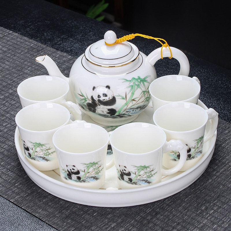 带托盘羊脂玉茶具套装带把有耳防烫茶杯整套功夫茶壶泡茶具茶盘,餐饮具,功夫茶具,淘宝优惠券,粉丝福利购,淘宝优惠卷