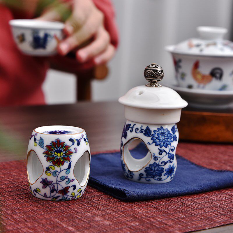 青花盖置高端紫砂壶盖托架陶瓷茶具家用白瓷盖碗盖子配件茶道茶器