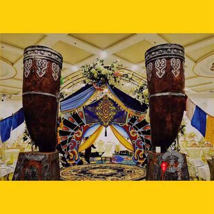 蒙古族婚庆道具雕塑牛角号牛角结盟对儿杯鼻烟壶车轮摆件