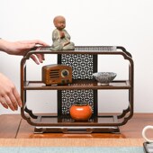 大红酸枝茶边柜小博古架实木中式 茶具茶壶架摆件菜棚置物