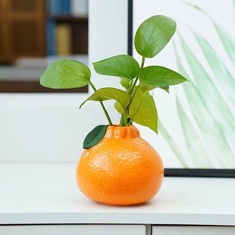 创意橘子花瓶陶瓷水养绿萝水培花盆花器客厅桌面办公桌装饰品摆件