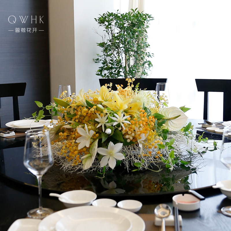 酒店圆桌餐桌花中间摆件转盘仿真花摆花茶室茶楼假花摆设高端餐厅,家居饰品,仿真花/假花,淘宝优惠券,粉丝福利购,淘宝优惠卷