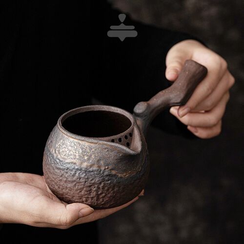 设计款复古枯木侧把烤茶罐醒茶提香暖茶熏茶罐茶道煮茶家用公道杯