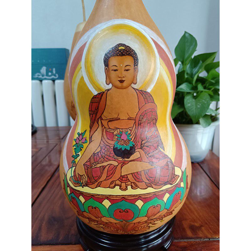 手工天然烙画葫芦/工艺品摆件/吉祥如意彩绘葫芦药师佛