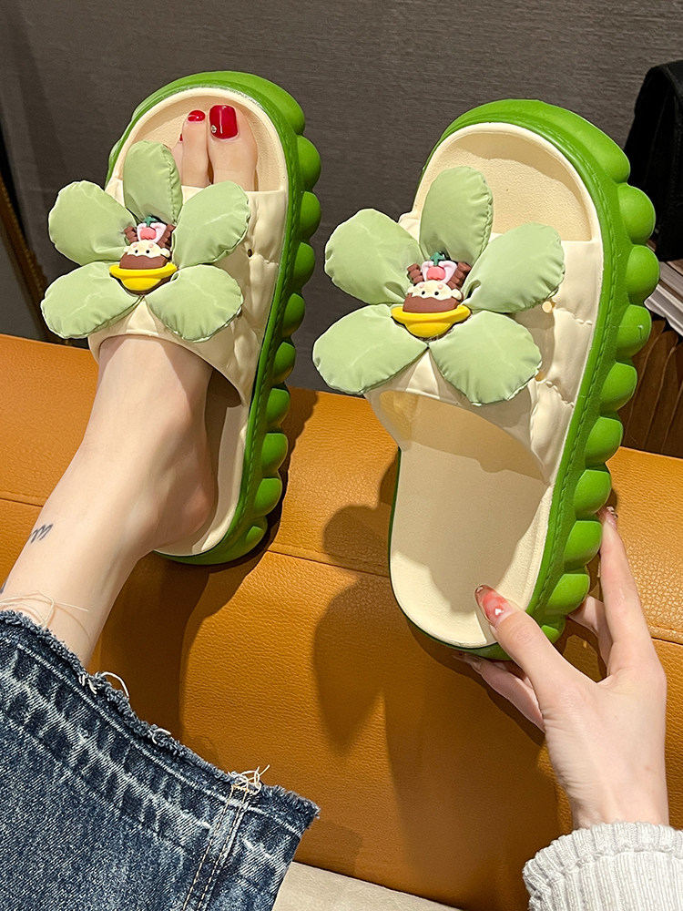 夏季可爱女孩松糕厚底增高凉拖鞋女花朵家居室内踩屎感拖鞋可外穿