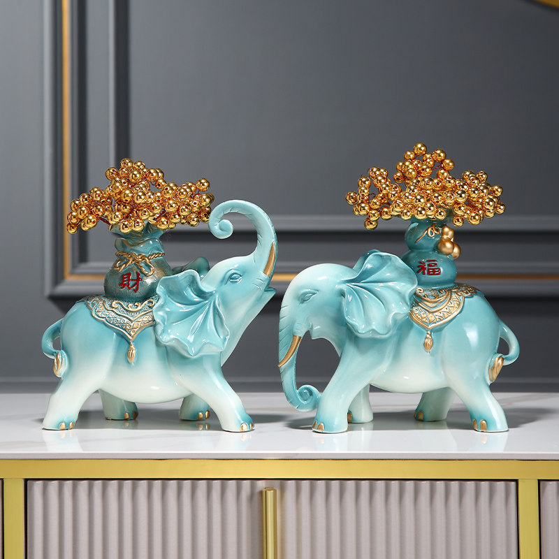 大象摆件一对客厅装饰品电视柜玄关新家创意金珠装饰工艺品招财