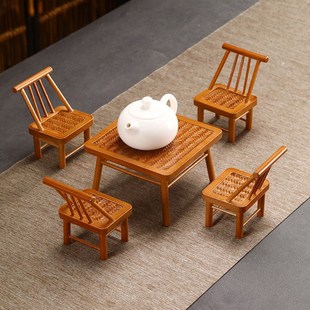 手工竹制竹编桌椅茶具配件中式竹工艺品盖置竹编壶承创意摆件杯垫