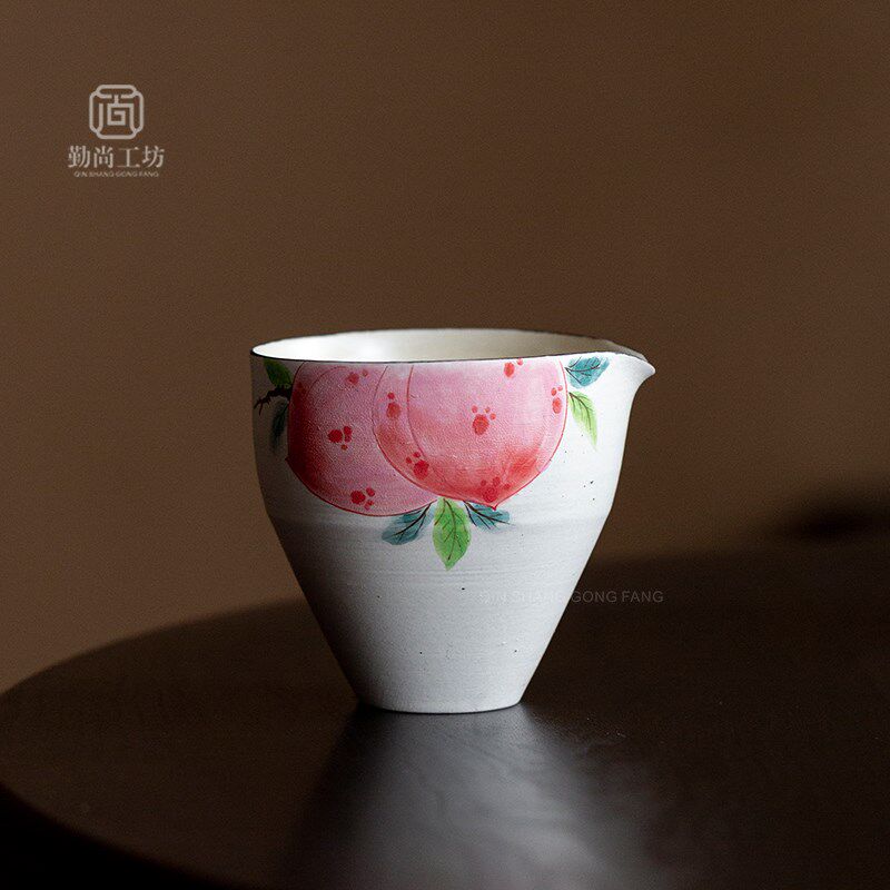 诧寂风粉引手绘寿桃手拉公杯粗陶茶海分茶器陶瓷功夫茶具文人茶器