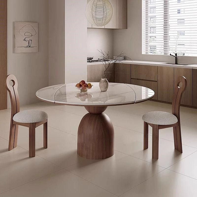 中古风白蜡木岩板圆形伸缩餐桌椅组合法式家用实木折叠圆桌奶油风,住宅家具,岩板餐桌,淘宝优惠券,粉丝福利购,淘宝优惠卷