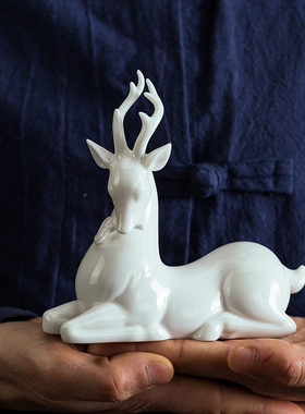 陶瓷小鹿精品中式摆件家居客厅茶几桌面装饰工艺品办公室小鹿摆设