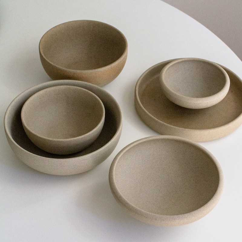 陶土碗盘套装无釉高级感餐具家用二人食米饭碗菜盘子陶瓷餐盘深盘