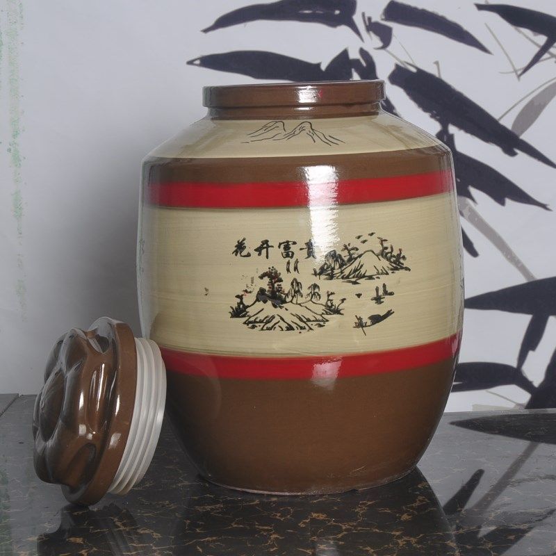 红釉土陶酒瓶酒坛酒缸20/30/50斤100斤300斤景观陶瓷醋坛发酵壶罐