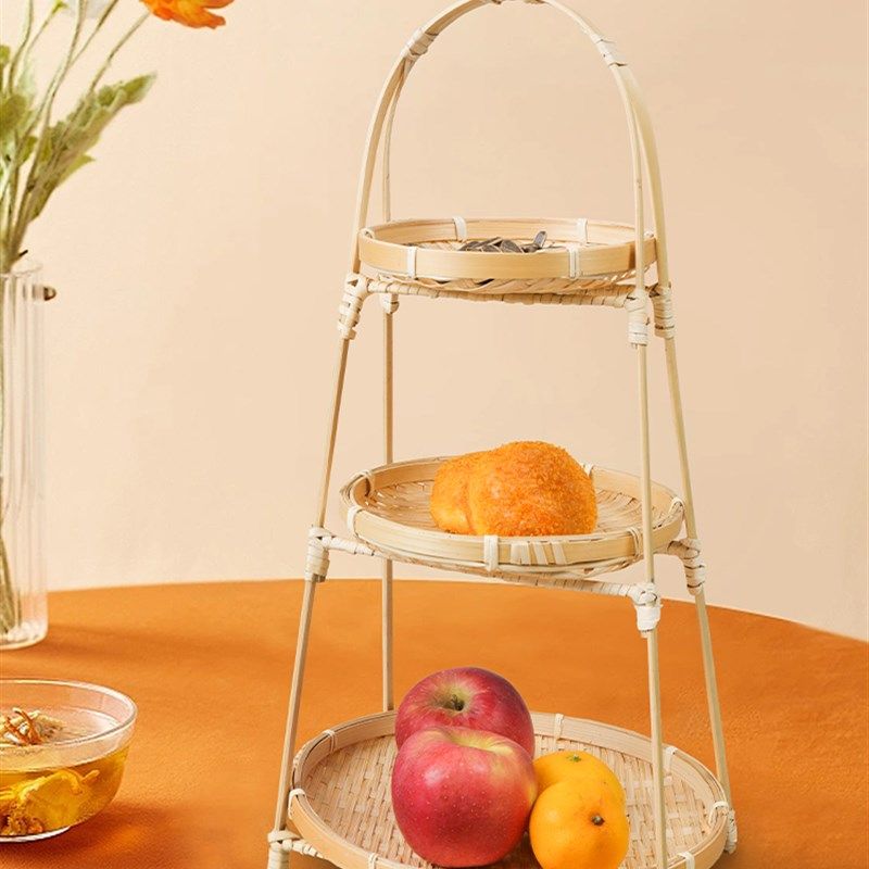 家用围炉煮茶果盘套装茶点茶道点心架竹编竹篮摆拍小吃摆盘手提篮,特色手工艺,竹编/竹雕,淘宝优惠券,粉丝福利购,淘宝优惠卷