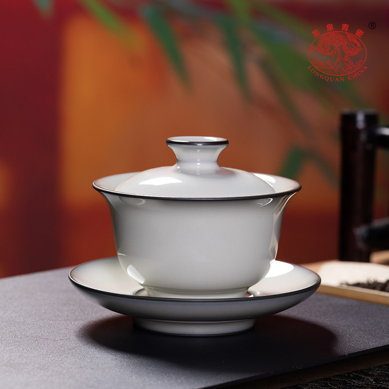 龙泉青瓷三才盖碗茶杯大容量陶瓷泡茶敬茶单个功夫茶具家用送礼盒