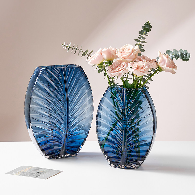 高级感克莱因蓝色玻璃花瓶水养插花摆件软装饰品客厅玄关餐桌酒店