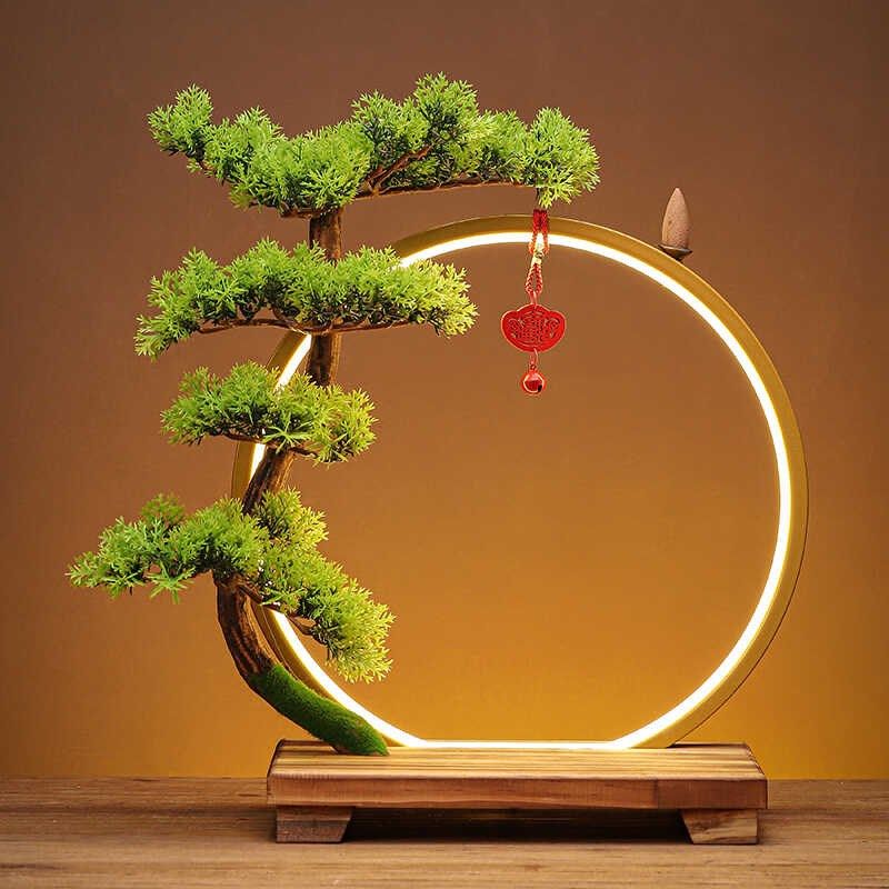 led灯圈摆件仿真崖柏树创意客厅玄关办公室家用桌面家居装饰摆设,家居饰品,装饰摆件,淘宝优惠券,粉丝福利购,淘宝优惠卷