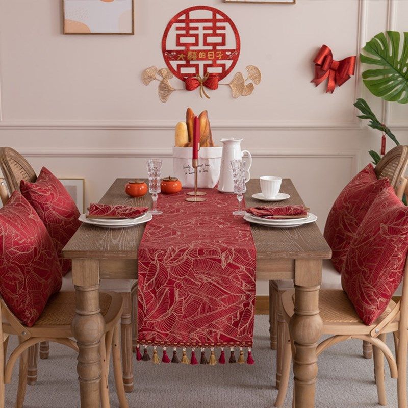 红色桌旗婚庆婚房装饰喜庆红色餐边柜旗流苏床尾旗斗柜电视柜盖巾,居家布艺,桌旗,淘宝优惠券,粉丝福利购,淘宝优惠卷