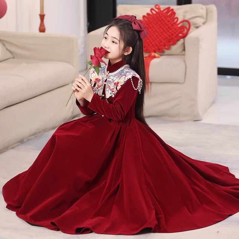 女童高端礼服裙秋冬季轻奢小众生日公主裙儿童小主持人钢琴演出服