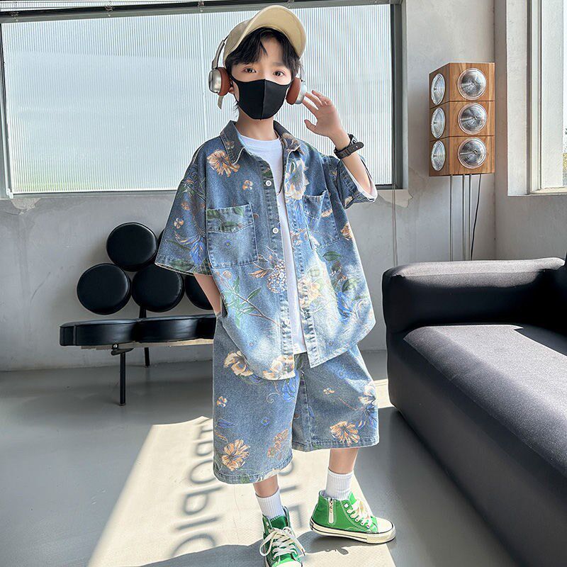 男童夏季短袖套装2025新款中大童薄款男孩休闲儿童t恤短裤衬衫潮