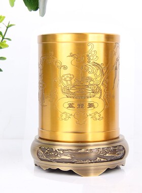 朴器 铜聚宝盆款铜笔筒摆件 铜梅兰竹菊笔筒摆件