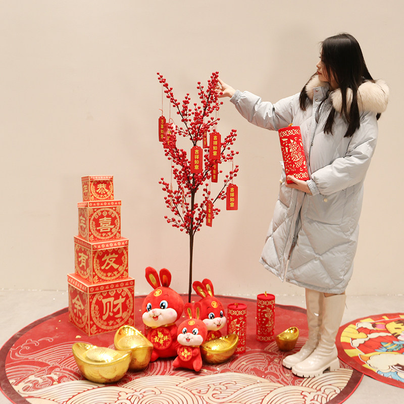 新年发财树红果树春节红浆果树摇钱树落地装饰家居摆件客厅装饰