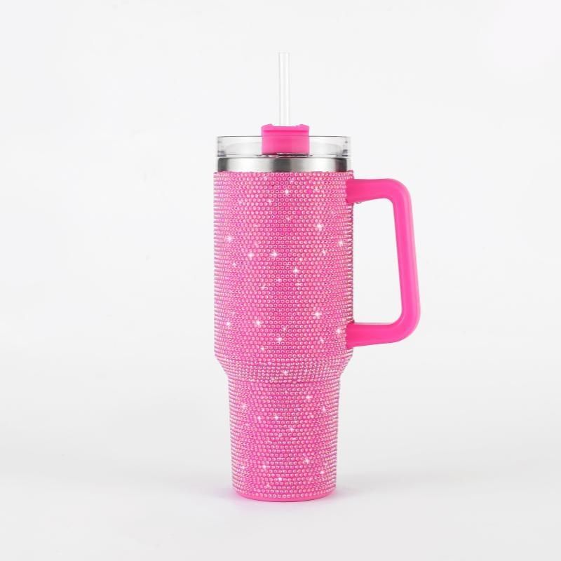 大容量贴钻304不锈钢手柄汽车杯保温保冷水杯子真空带吸管冰霸杯