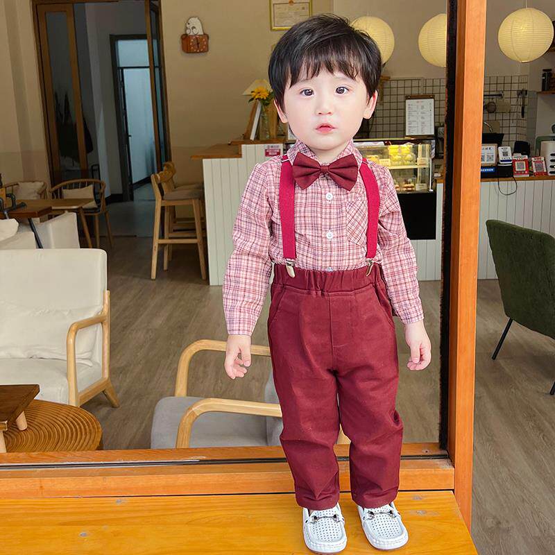 男童西服套装英伦花童西装宝宝生日周岁背带裤洋气小童休闲两件套