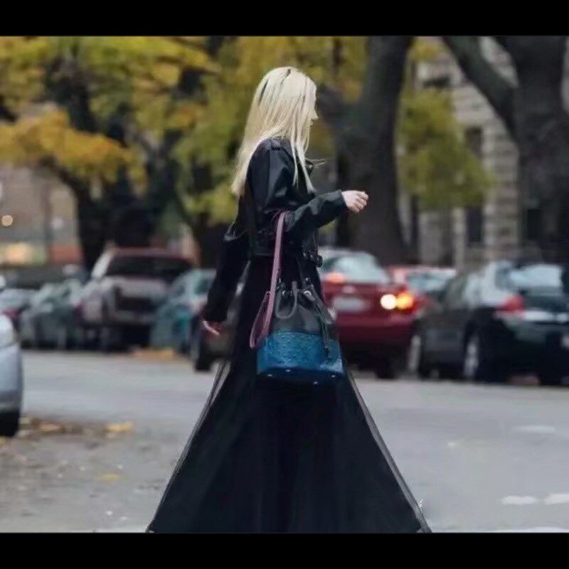 2021新款春秋冬季中长款高腰蓬蓬裙百褶网纱裙大摆半身裙子长裙女