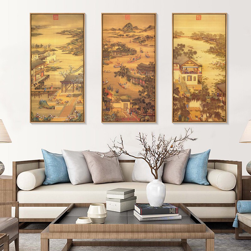 郎世宁画十二月令图清代宫廷风景挂画新中式客厅装饰画古典中国风