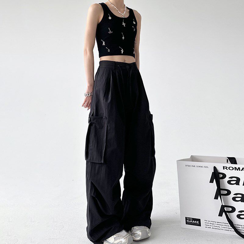 美式工装裤女夏季2024新款黑色裤子薄款女装夏款高级校园休闲裤