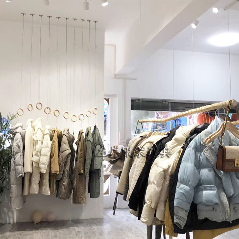 服装店树枝挂衣架原木色简约钢丝吊顶悬挂展示架上墙挂钩圈圈吊环
