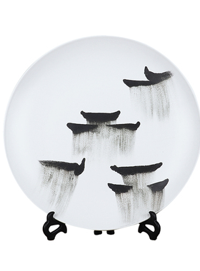 新中式禅意装饰坐盘水墨画陶瓷工艺品摆件样板间书柜玄关家居饰品