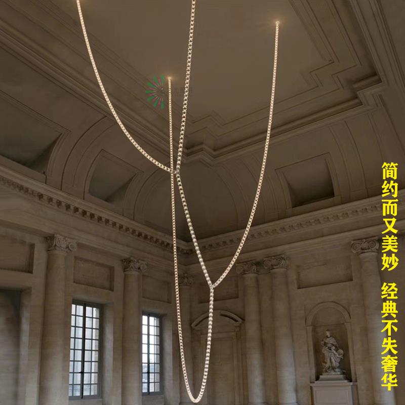 LED水晶吊灯项链发光绳子灯楼梯灯长吊灯轻奢链条灯臂发光水晶灯U