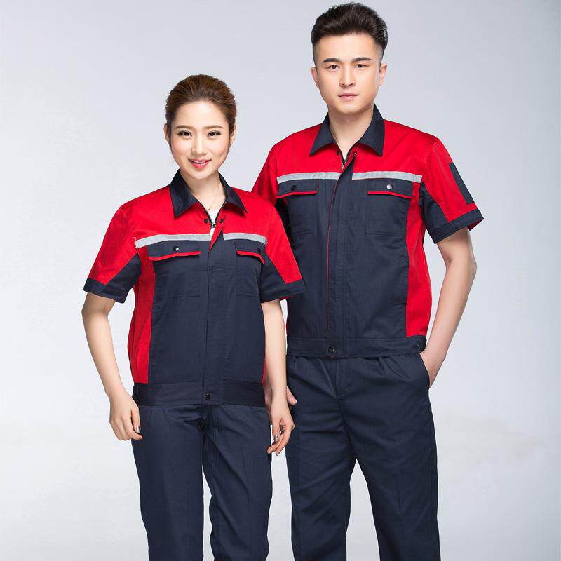 工程服夏装机修汽修电焊工作服短袖套装工厂车间工地劳保制服透气