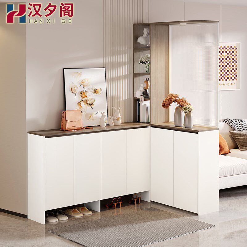 奶油风转角鞋柜门厅柜玄关柜一体客厅隔断柜入户家用储物柜8W25
