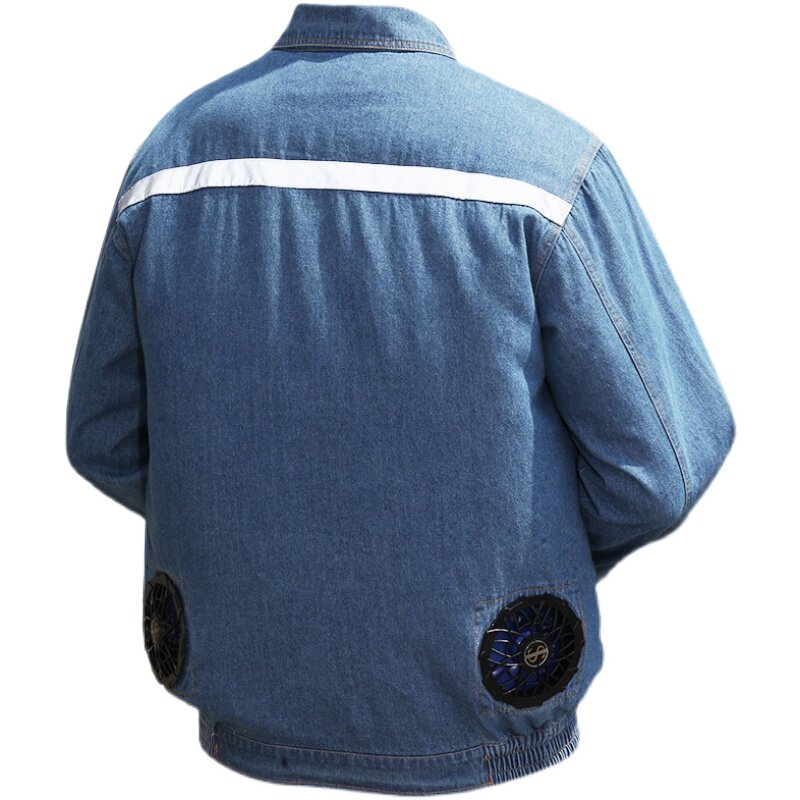 夏季降温空调服电焊工地工人劳保服带风扇耐磨反光条牛仔工作服男