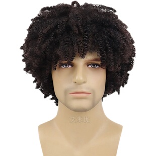 男士假发小卷嘻哈风Hip hop鸡窝头短卷发黑人化纤头套蓬松爆炸头