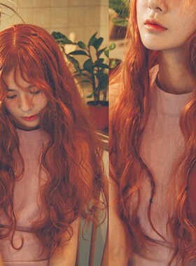 橙色假发女长发蓬松玉米须假毛个性水波纹羊毛卷长卷发型全头套式