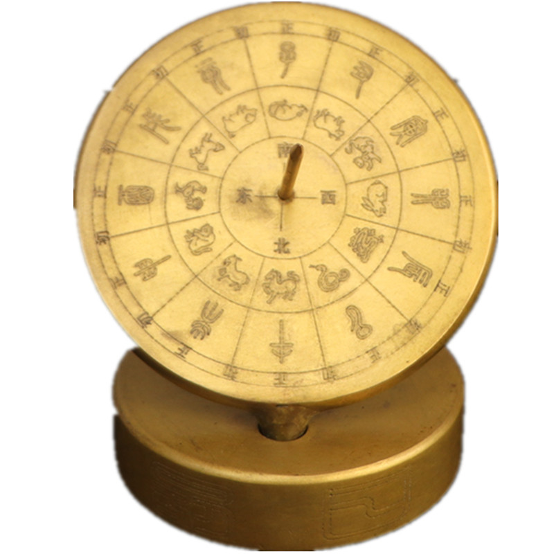 纯铜日晷仪日晷模型十二生肖罗盘古代计时器测太阳高度装饰摆件