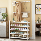 简易鞋 架一体经济型置物架 架子白色多层实木家用防尘室内挂衣架鞋