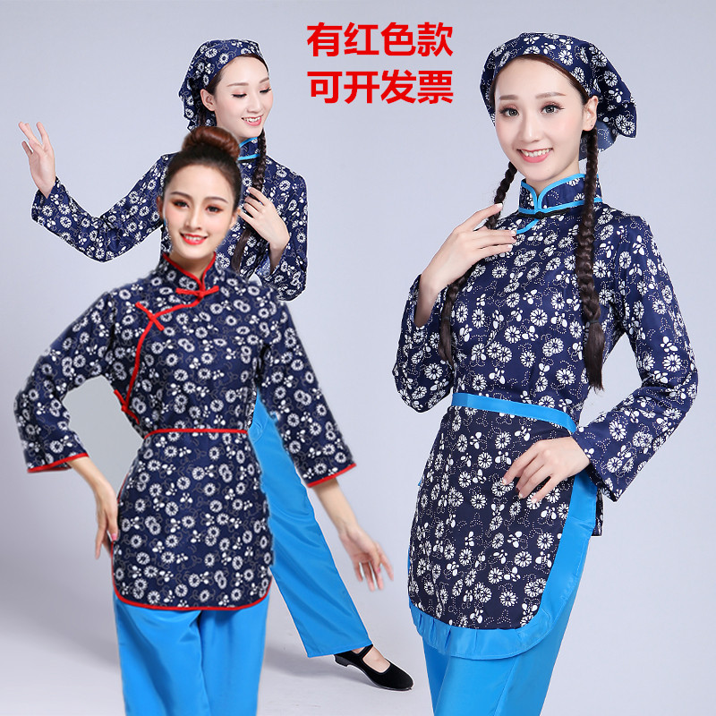村姑演出服中老年秧歌服民国学生五四青年装碎花采茶女阿庆嫂服装