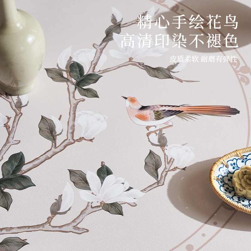 冉忆新中式圆桌桌垫2021新款防水防油免洗家用皮革圆形餐桌布台布