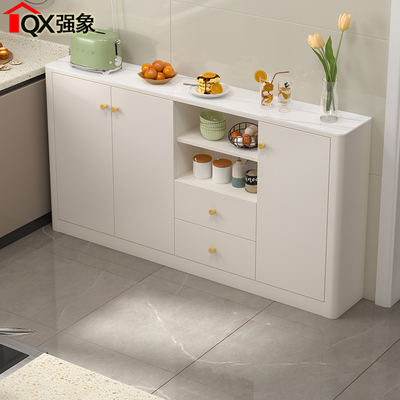 奶油风岩板餐边柜子厨房储物柜客厅收纳茶水柜靠墙一体定制G287