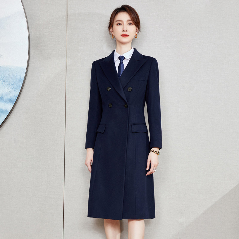 工作服大衣女冬职业中长款空姐修身售楼部毛呢大衣女气质工装高端