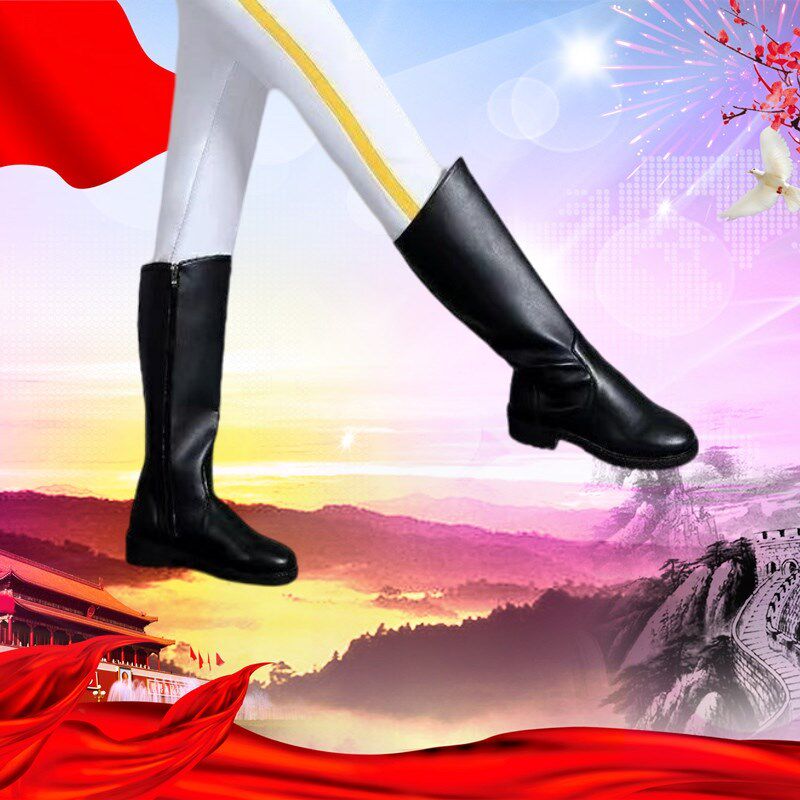 升旗手仪仗队高筒靴国旗班护卫队长靴黑色侧拉链耐磨防滑马靴男女