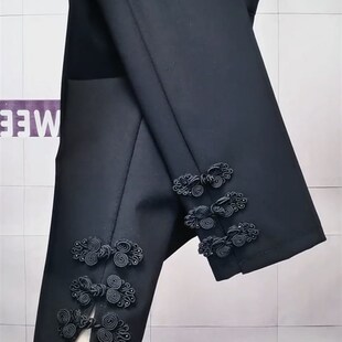 西装裤子女2023春季新款中国风盘扣显瘦小西裤黑色九分休闲小脚裤