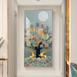 高级感玄关装 客厅墙画 饰画北欧轻奢走廊过道尽头挂画抽象大气竖版