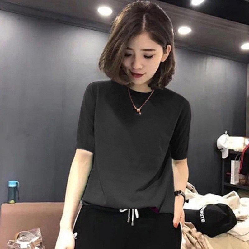 毛衣针织衫中袖t恤女春秋冬季新款洋气半高领打底衫薄款五分上衣