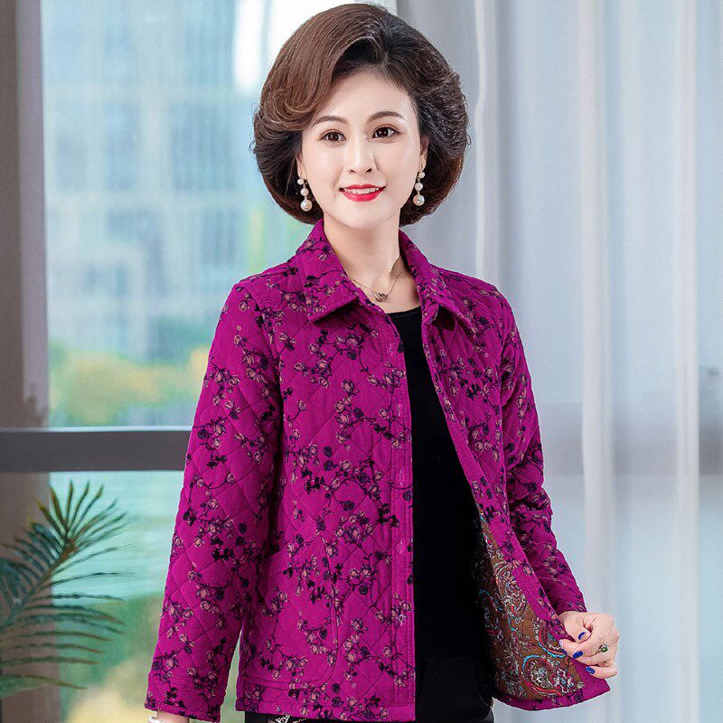 妈妈装春秋条绒外套大码宽松中老年妇女夹棉外穿灯芯绒长袖衬衫薄