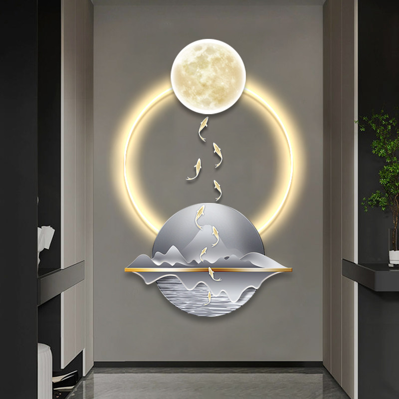 轻奢九鱼图入户玄关装饰画金银葫芦发光壁饰画高级山水带灯挂画,家居饰品,现代装饰画,淘宝优惠券,粉丝福利购,淘宝优惠卷